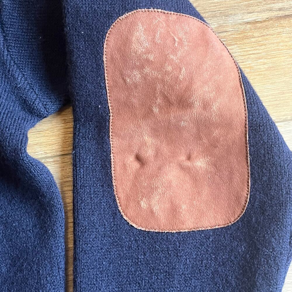 Tricots St Raphael Sweater L Navy 100% Merino Wool Elbow Patch Pullover Preppy - Picture 4 of 7